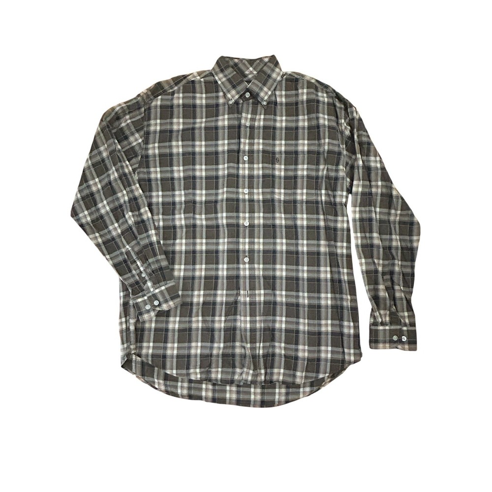 Stetson Plaid 100% Cotton Long Sleeve Button-Down Shirt SZ L Brown